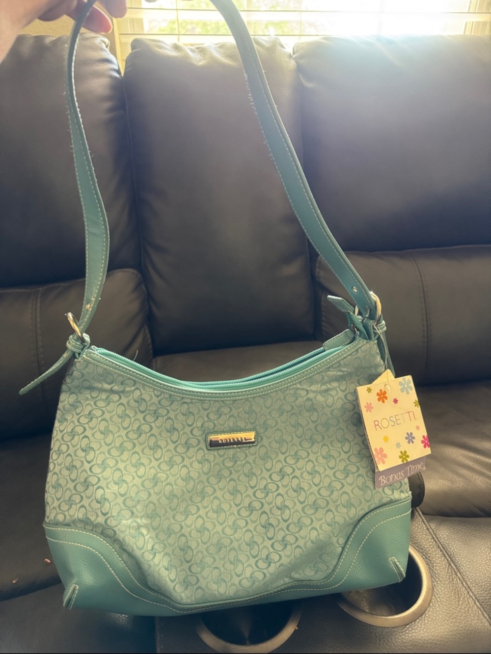 Rosetti Teal Shoulder Bag - Patterned Teal Hobo with built in wallet